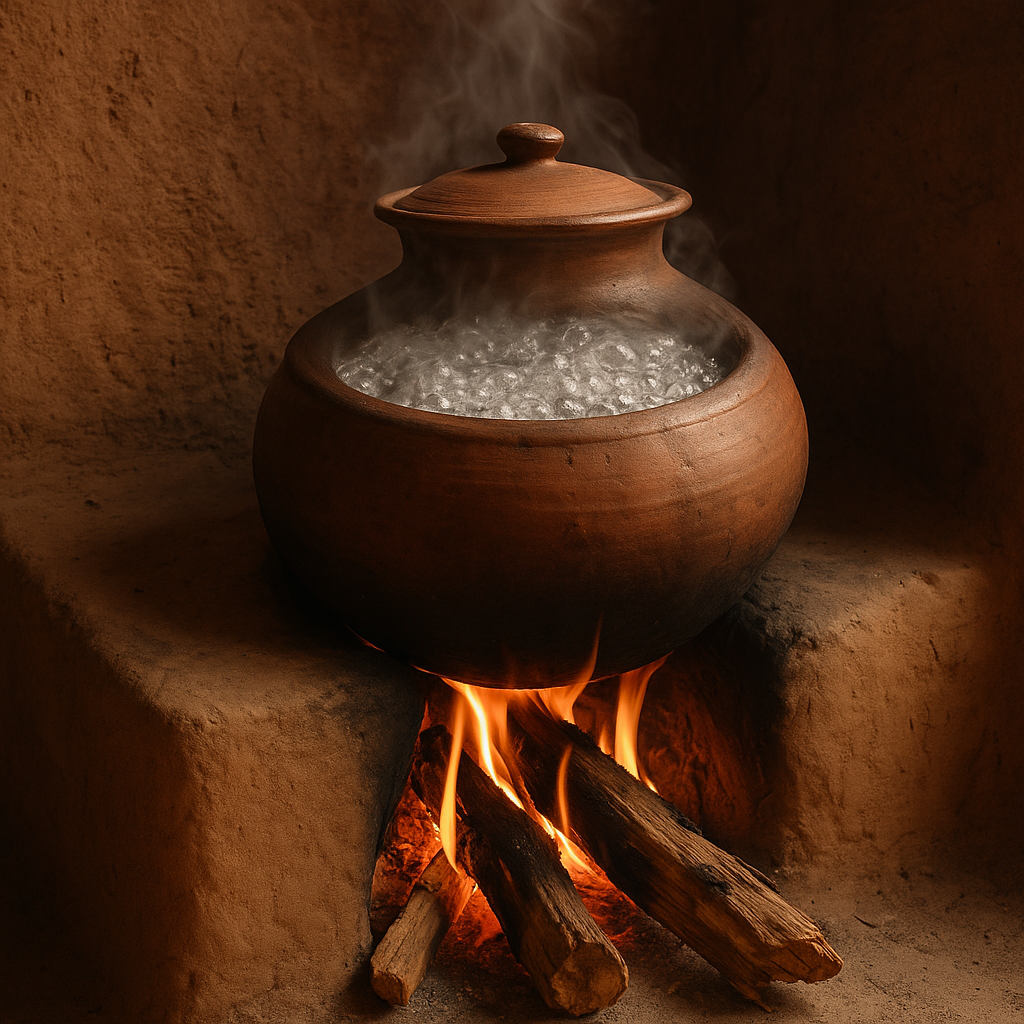 Weter boiled in clayed pot